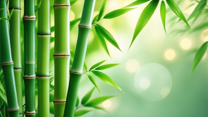 Bamboo Forest Scene with Growing Bamboo Border and Text Space â€“ Wide Angle Banner