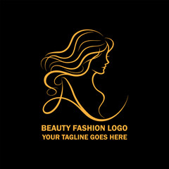 Stylish Woman Hair Silhouette Beauty Fashion Logo on Black Background