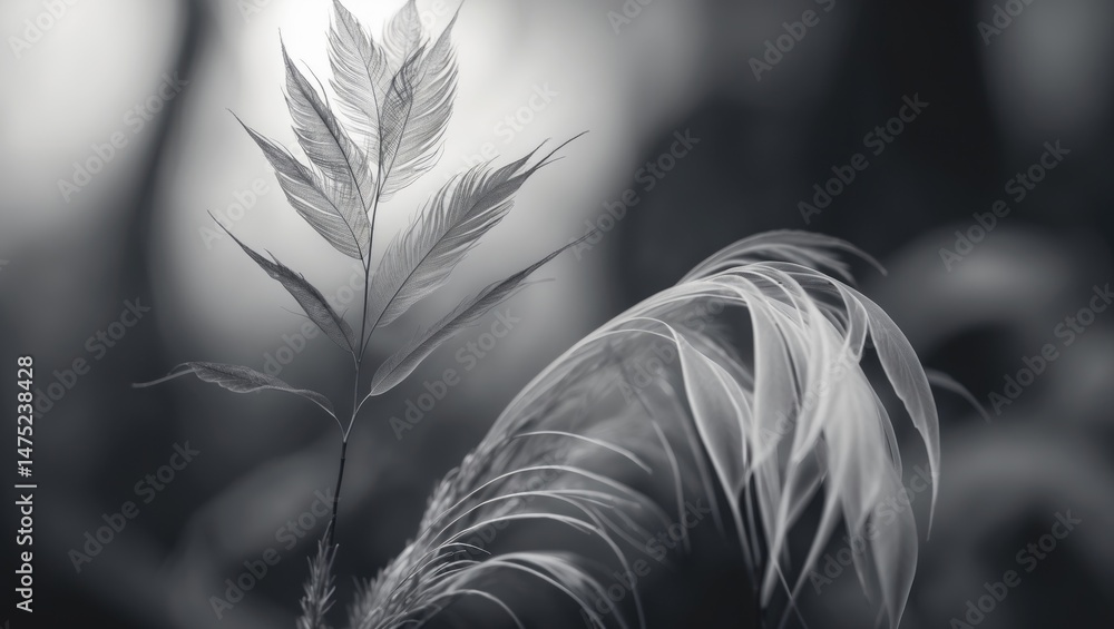Poster a close-up image highlights the intricate and delicate flowing details of soft feathers against a sh