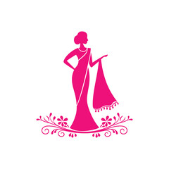 Elegant Indian Woman in Saree Logo for Traditional Fashion and Beauty Branding