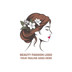Floral Hair Woman Profile Logo for Beauty and Bridal Branding