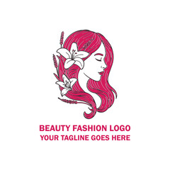 Floral Woman Face Beauty Logo with Elegant Hair Design