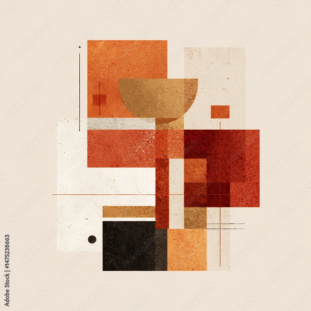Poster geometric shapes with warm hues creating an abstract modern composition