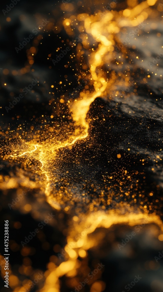 Poster abstract gold dust flowing on dark surface macro shot artistic visualization background texture conc
