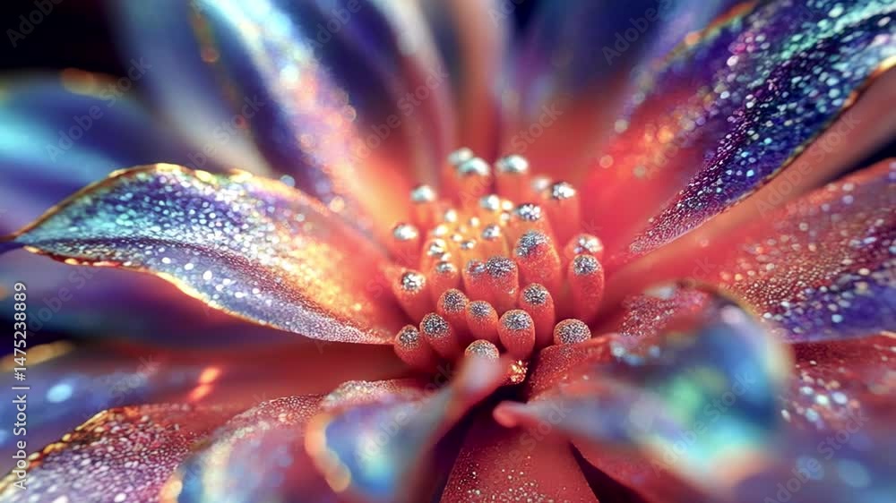 Aufkleber animation of a glittering, shimmering flower with many colors. silver and gold sparks create a shimm
