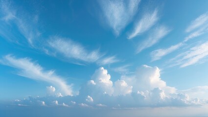 Against a clear, blue sky, highly dispersed stratus clouds create a peaceful and picturesque summer day.