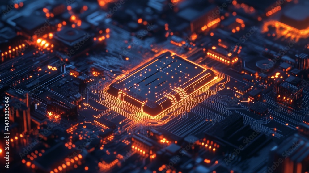 Poster innovative technology showcase digital circuit environment macro photography futuristic setting high