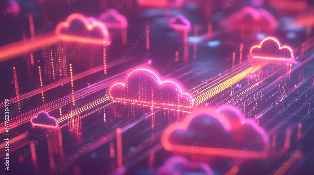Poster digital cloud data flow visualization cyber environment graphic design abstract view technology conc