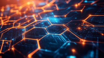 Obraz premium Futuristic hexagonal pattern digital space abstract art high-tech environment close-up view innovation concept