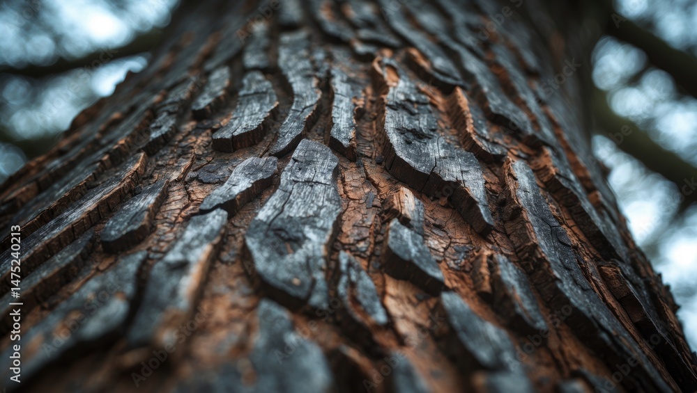Poster macro shot of aged bark pattern on tree trunk