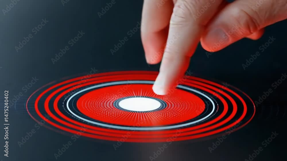 Poster interactive touchscreen: a finger presses down on a glowing red circle, activating a touchscreen int