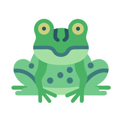 Green frog sitting illustration on black background, flat design