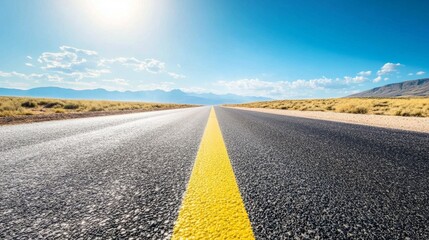Fototapeta premium Open road journey vast desert landscape serene highway scene bright sky expansive viewpoint adventure concept