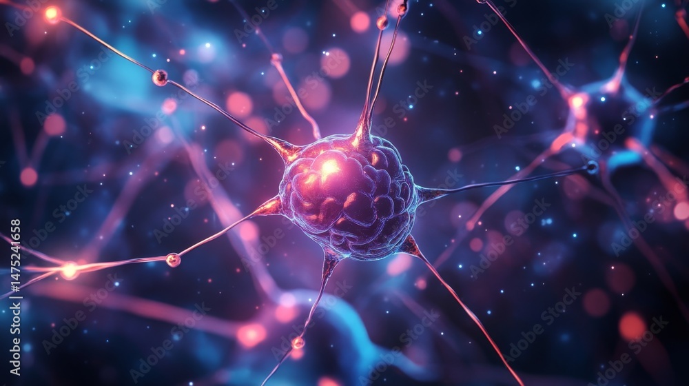 Poster exploring neural activity in a futuristic lab scientific visualization high-tech environment macro v