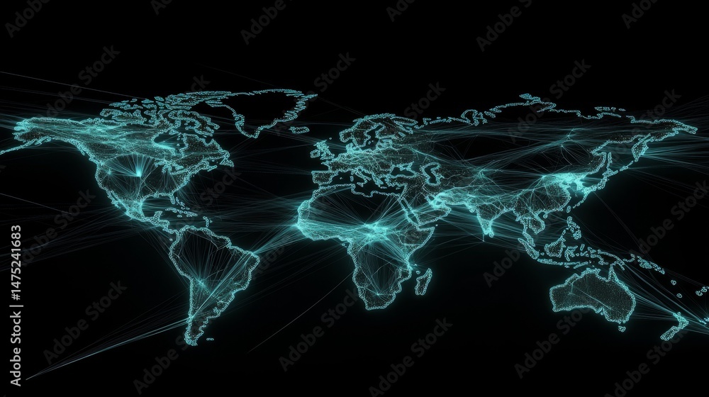 Poster global connectivity visualization digital world abstract art technology environment aerial view data
