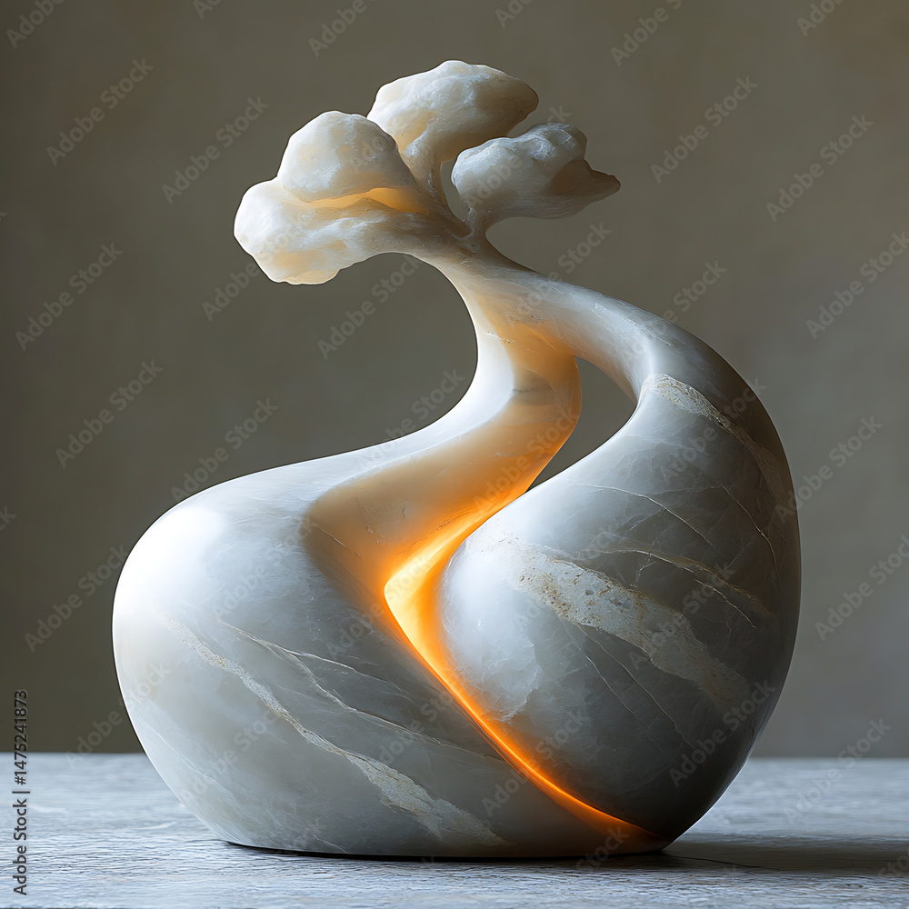 Poster this abstract organic sculpture features highly polished design with flowing curves and unique tree 