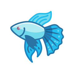 Cartoon Blue Betta Fish Floating on Black Background