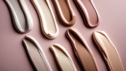 Obraz premium Makeup Swatch of Mousse Foundation and BB Cream with Powder Finish on Isolated Gray Background