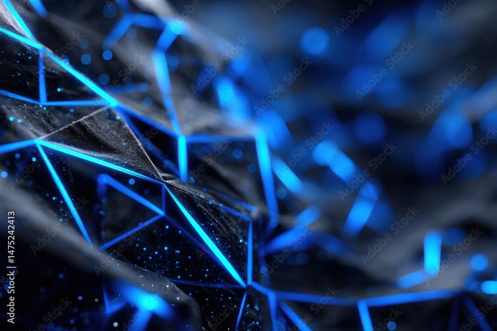 Aufkleber abstract image of glowing blue geometric lines and shapes, creating a futuristic network or digital 