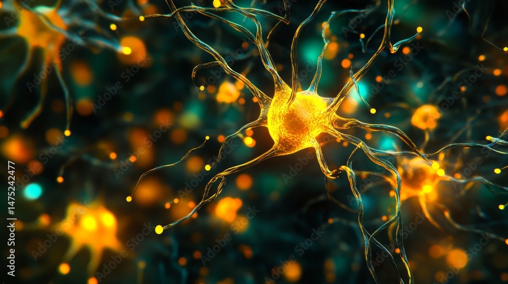 Poster neurons firing action human brain digital art abstract environment close-up view neural connectivity