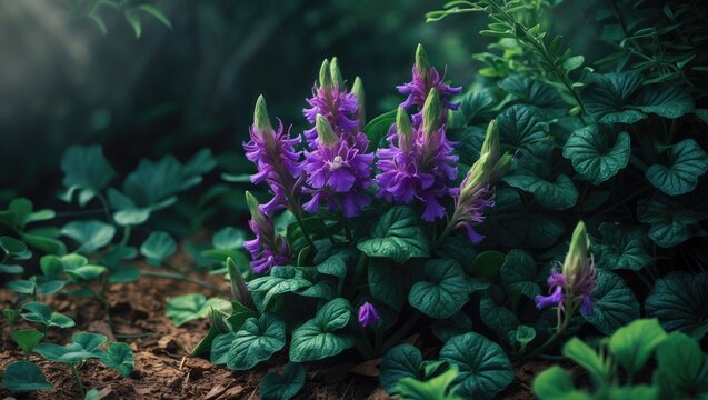 Blue-flowered Ruellia simplex: ornamental evergreen with lanceolate leaves and long-tube trumpet-shaped blooms
