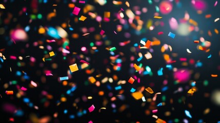 Celebration event with colorful confetti indoor venue festive atmosphere upward perspective joyful experience