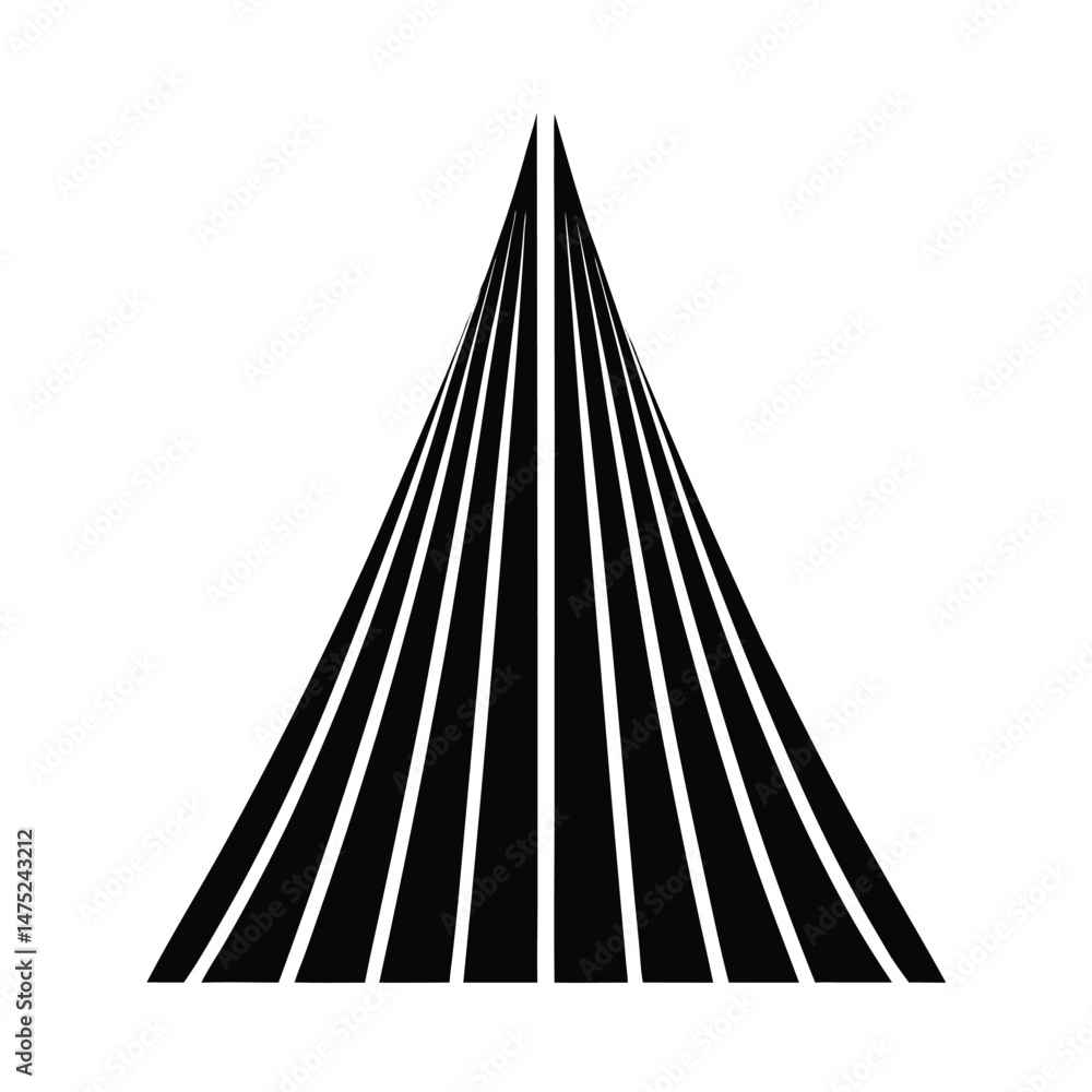 Poster abstract black and white graphic of a dynamic cone structure suggesting convergence and movement for