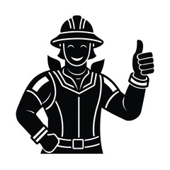 Vector illustration of a cheerful firefighter with protective gear giving a thumbs up gesture of approval