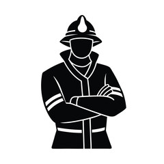 Silhouette of a confident firefighter in full uniform with arms crossed ready for emergency response situation