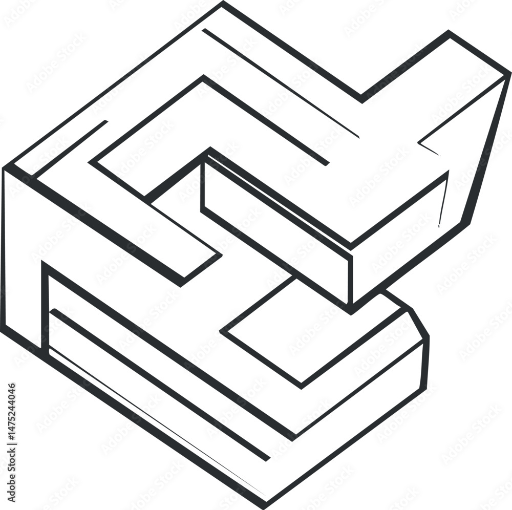 Poster abstract black and white 3d impossible geometric shape creating optical illusion and visual paradox