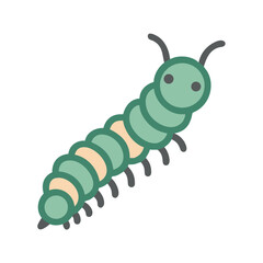 Stylized green and peach caterpillar illustration on a black background