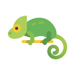 Stylized Green Chameleon on a Branch Flat Vector Illustration