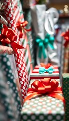 group of wrapped presents sitting next to each other