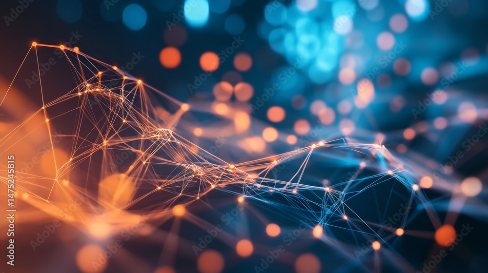 Poster exploring the fusion of light and data in a digital landscape abstract visualization technology futu