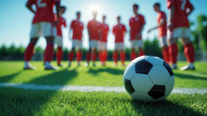 recreational soccer group practicing on the field during summer days
