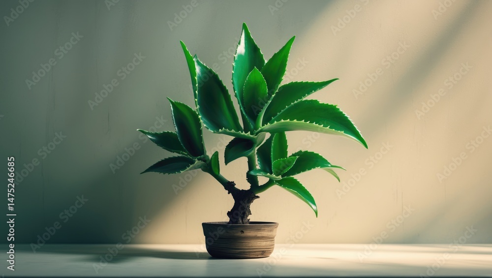 Poster dwarf tree of crassul displayed on a light-colored surface.