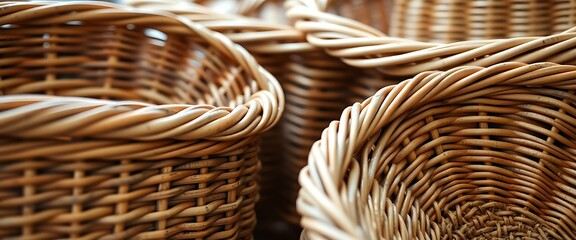close up of a bunch of wicker baskets