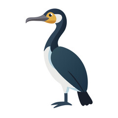 Elegant cormorant illustration standing against solid black background space