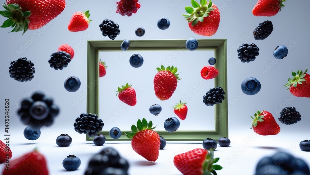 Poster a collection of different berries creating a frame on a background