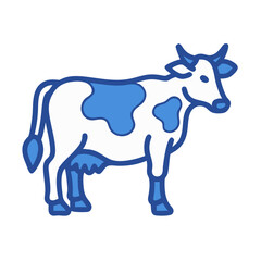 Blue and white stylized cartoon cow against black background