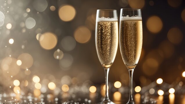Close-up of transparent champagne flute filled with bubbly drink at party
