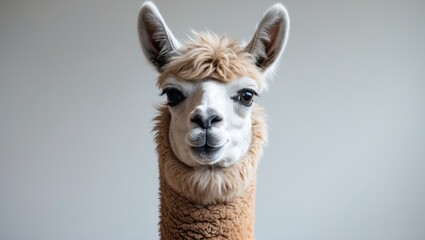 Obraz premium Wildlife Mammal Close-up of an Alpaca with White Backdrop