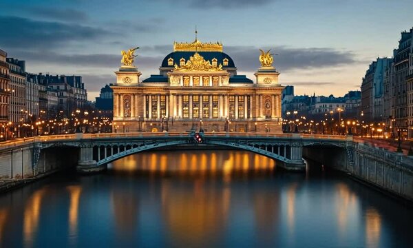 Parisian Opera at Dusk: A Majestic Reflection