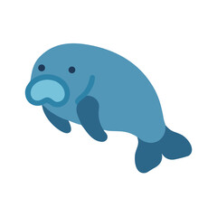 Cute cartoon manatee illustration on simple black background design