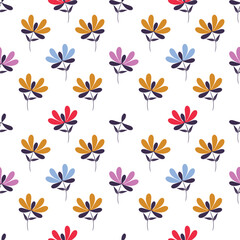 Trendy floral seamless pattern. Simple red and beige daisy. Spring flower template for packaging, postcards, textile printing, wallpaper. Hand drawn illustration isolated on white background