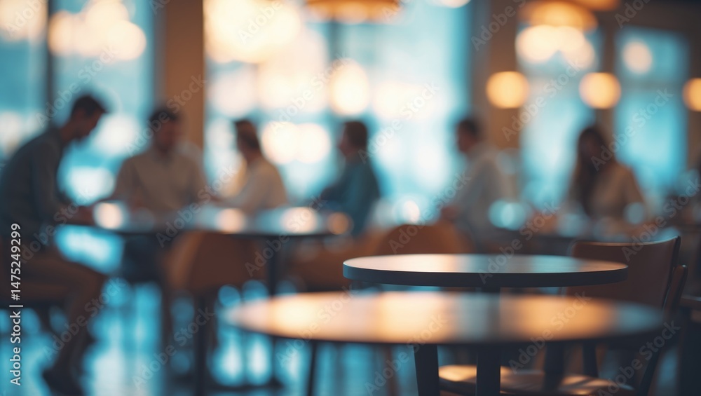 Aufkleber out-of-focus image of a cafe with light, table, and abstract bokeh background