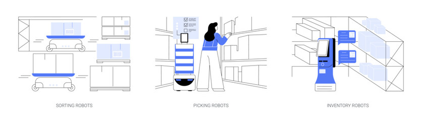 Fototapeta na wymiar Autonomous mobile robots isolated cartoon vector illustrations se