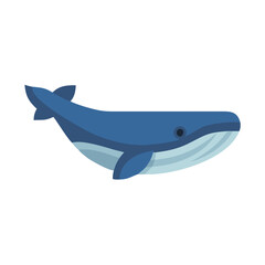 Obraz premium Simple blue whale illustration with flat design on black background