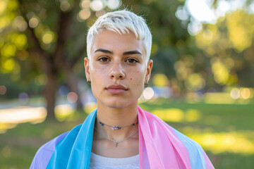 Portrait of a Young Person from the LGBTQIA+ Community Wrapped in Rainbow Pride Flag