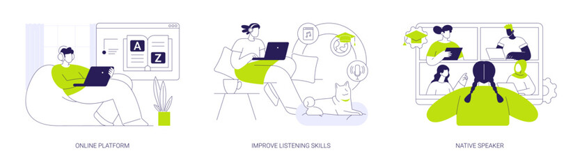 Foreign language distance learning isolated cartoon vector illustrations se